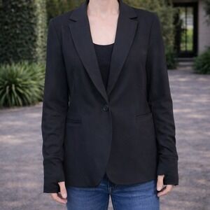 Betabrand Black Knit Blazer Jacket Women's Size 2XL One Button Long Sleeve